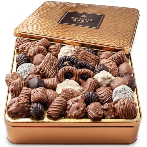 Chocolate Gift Basket, Gourmet Snack Food Box in Keepsake Tin, 2+ lbs of Chocolate, Great for Birthday, Sympathy, Family Parties & Get Well - Bonnie & Pop