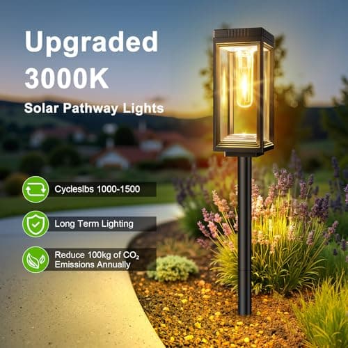 WdtPro 8 Pack Tall Solar Pathway Lights Outdoor, Bright Solar Powered Garden Lights Waterproof, Auto On/Off, Up to 15H Outdoor Lighting for Lawn Patio Walkway Driveway Path Yard Decor — view 2
