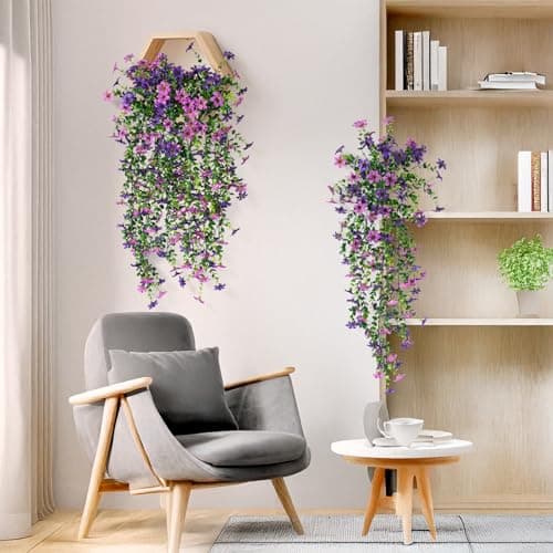 INQCMY Artificial Fake Hanging Flowers Plants for Outdoor Summer Decoration,2 PCS Faux Silk Daisy with Eucalyptus Leaves,UV Resistant Look Real for Outside Home Planter Porch Patio Balcony Yard Decor — view 4