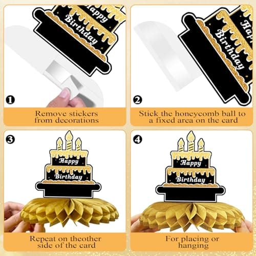 80th Birthday Decorations Set, 1946 Table Toppers for Women Men Birthday Party Supplies, Happy 80 Year Old Table Decoration for Grandpa Grandma, 9Pcs Black & Gold Honeycomb Centerpieces — view 4