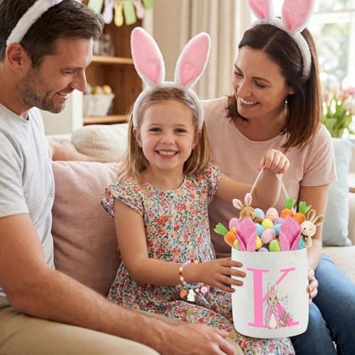 OXYEFEI Easter Baskets for Kids,Pink Personalized Easter Basket with Initial for Girl Boy Kids (A, Pink) — view 6