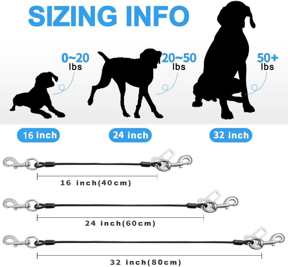 Dog Car Seat Belt, Dog Car Harnesses Chew Proof Steel Rope Cable, Waterproof Dogs Safety Belt, Vehicle Harnesses with Double Clips and Latch Attachment — view 4