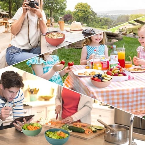 Quatish 10 PCS Unbreakable Cereal Bowls,Dishwasher & Microwave Safe Wheat Straw Bowls, Easy-to-Clean Lightweight Desserts & Soup Bowl, Portable for Picnics ，Snack Plastic Bowls Set，Multi-Color — view 6