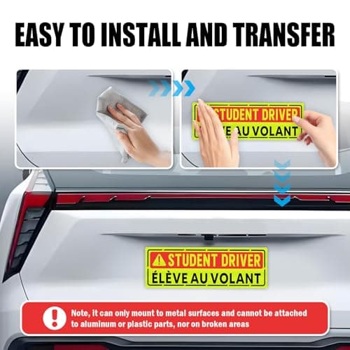 3PCS Bilingual Élève au Volant/Student Driver Magnet for Car,Eye-catching Magnetic Student Driver Sticker with Reflective Design,9.61"x3.28" Magnetic Students Drivers Signs for Car — view 6