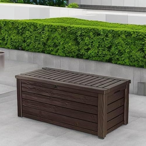 Keter 150 Gallon Resin Large Deck Box Organization and Storage Box for Patio, Outdoor Cushions, Garden Tools, Brown — view 4