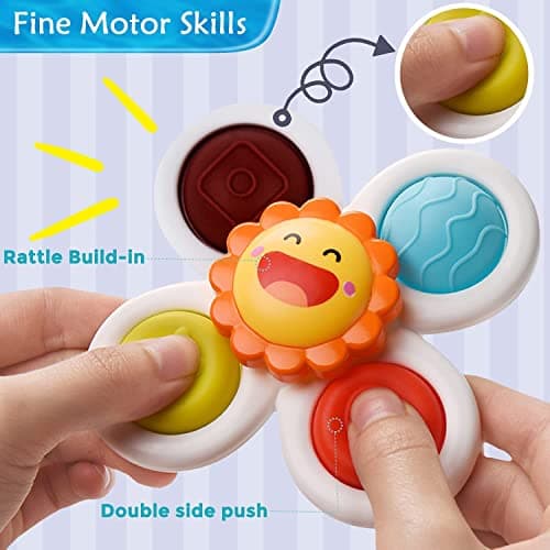 JACKEYLOVE Suction Cup Spinner Toys for Baby Toddler, Baby Bath Toys 6-12 Months, Sensory Toys for 1 2 Year Old Boys Girls(3 Pack) — view 2