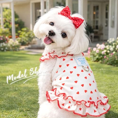 2 Pack Dog Cat Dresses for Small Dogs Girl Cute Heart & Floral Print Ruffle Sleeve Hem Breathable Stretchy Pet Puppy Cat Summer Clothes Outfits for Chihuahua Yorkie Teacup Extra Small Tiny Dogs — view 3