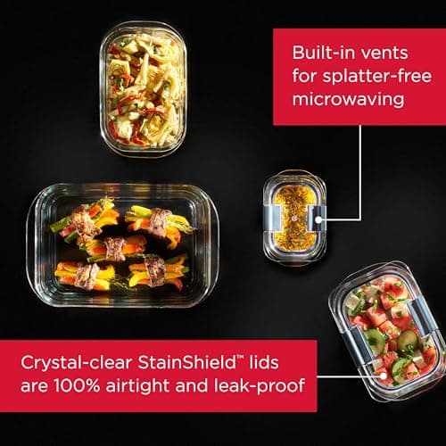 Rubbermaid Brilliance Glass Food Storage Containers, Assorted Sizes, Set of 9, BPA-Free, Leak-Proof, Clear — view 4
