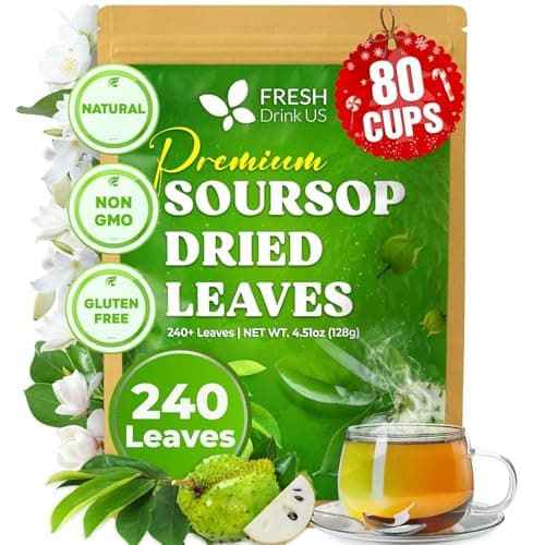 FreshDrinkUS, 240+ Premium Soursop Graviola Dried Leaves Tea, 230-250 Whole Soursop Leaves, Wildcrafted, Graviola , Guanabana , Hoja Guanabana, Loose Leaf Herbal , No Gluten, Vegan