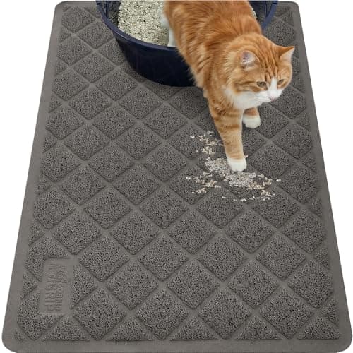 GORILLA GRIP Cat Litter Box Mat, 102x71, Cushioned Coil Mesh Litter Trapping Mats, Scatter Control Supplies for Less Mess, Phthalate Free, Ultra Deep Catch Grooves, Rinse or Vacuum to Clean, Dark Gray