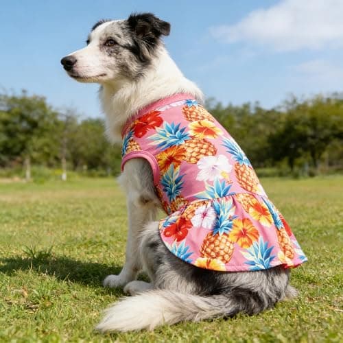 JpGdn 2PCS/Pack Hawaiian Dog Dresses Pink Green for Medium Dogs Girl Female Summer Skirts Pet Sundress Pineapple Toucan Flamingo Soft Lightweight Stretchy Holiday Party Beach M — view 7