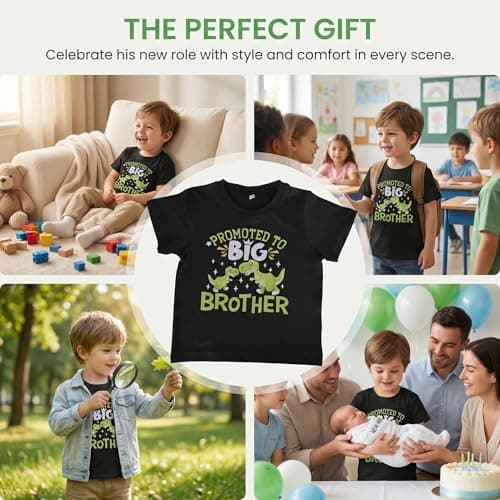 Keepatin Big Brother Shirt, Promoted to Big Brother Gift Tshirt for Boy, T Shirt for Kid Dinosaur,T-Shirt,Pregnancy Announcement Top (CA/US, Age, 2 Years, 4 Years, Black) — view 5
