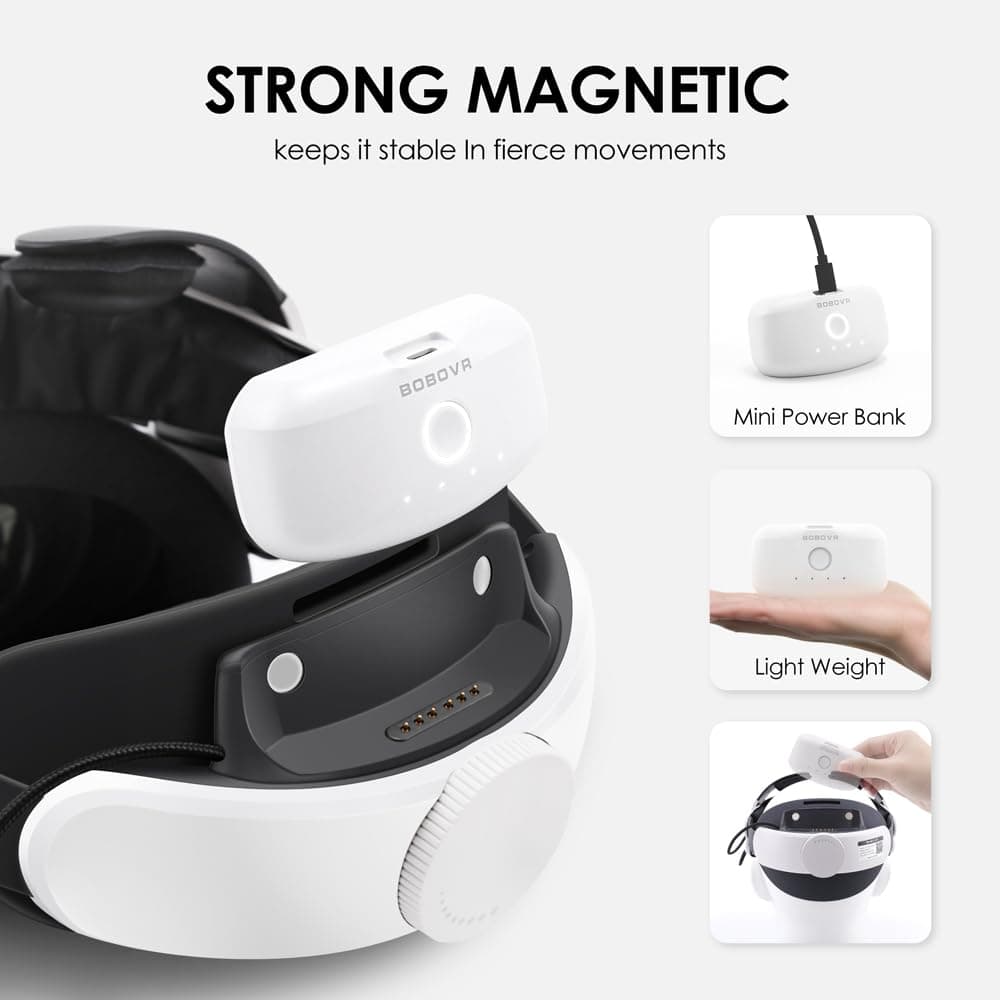 BOBOVR M3 Pro Head Strap Compatible With Meta Quest 3S,Magnetic Power Bank 5200mAh Battery Pack Head Strap Replacement Halo Strap Compatible With Oculus Quest 3 VR Accessories — view 5