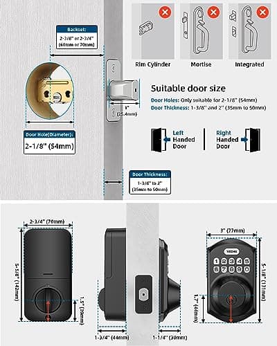 TEEHO TE001 Keyless Entry Door Lock with Keypad - Smart Deadbolt Lock for Front Door with 2 Keys - Auto Lock - Easy Installation - Matte Black — view 5
