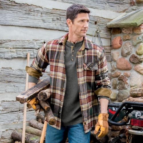 Legendary Whitetails Men's Plaid Flannel Shirt with Corduroy Cuffs, Large