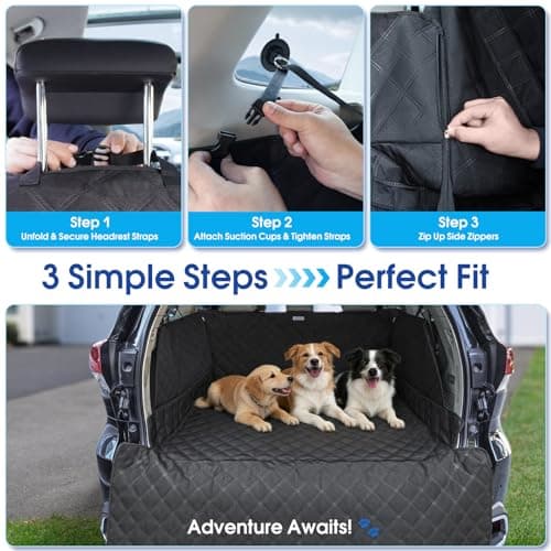 ALLANSING SUV Cargo Liner for Dogs - Heavy-Duty 900D Oxford Waterproof Pet Cargo Protector with 3-Sided Zippered All-Round Protection & TPU Suction Cups, Fits Midsize & Large SUVs and Minivans — view 4