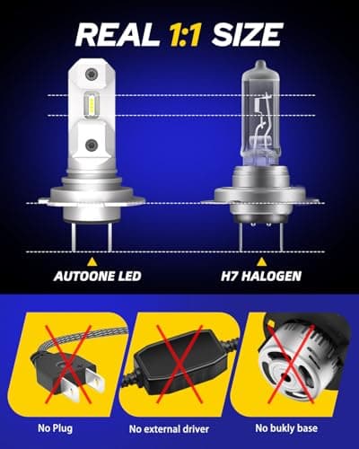 AUTOONE H7 LED Light Bulbs, 1:1 Mini Size, 60,000LM Brightness, No Flicker 6000K Cool White, Easy 3 Min Plug and Play, IP68 Rated, Long Lifespan, 2 PCS