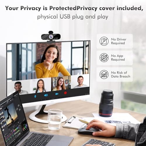 Gohero Full HD 1080P Video Webcam, Noise Cancellation, Privacy Cover, Wide-Angle Lens, Auto Light Correction, Plug & Play USB Webcam for Laptop, Desktop, PC, Mac, Zoom, Skype Pro Series — view 3