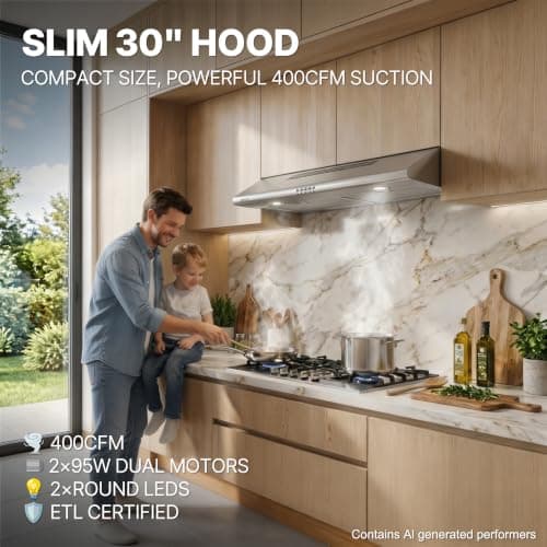 AURAKICH 30 inch Under Cabinet Range Hood, 400 CFM Dual Motors