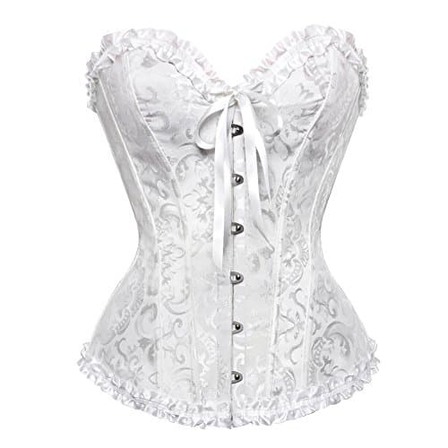 KSHUN Women Plus Size Corset Bustier Tops Sexy Lace Up Overbust Bustier Bodyshaper (White,Small)