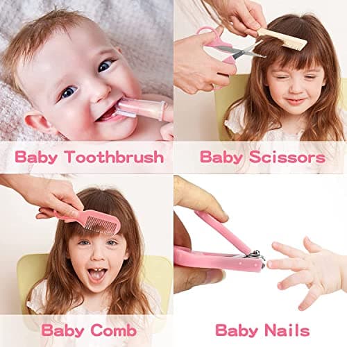 Baby Grooming Kit, Infant Safety Care Set with Hair Brush Comb Nail Clipper Nasal Aspirator,Baby Essentials Kit for Newborn Girls Boys (Pink Baby Grooming kit) — view 5
