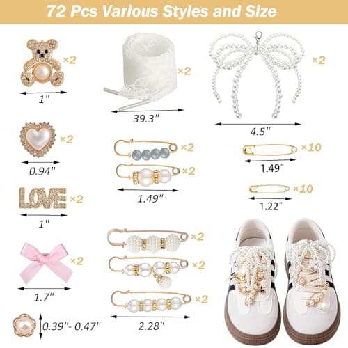 72 Pcs Sneaker Charms, Shoelace Charms For Sneakers, Pearl Rhinestone Brooches And Pins For Women, Shoe Jewelry Charms For Socks Laces Sneakers , Safety Pins Buttons For Sock Clothes Decor Accessories — view 6