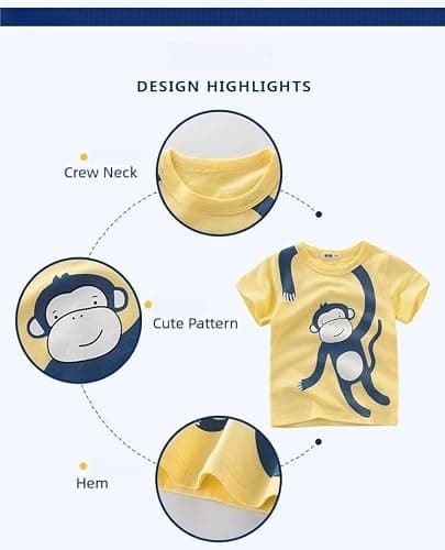 Winzik Boys Shirt Toddler Shirts Kids Boys’ Short Sleeve 3-Pack Crewneck Animal T-Shirt Summer Clothes 18M-8Y(4-5T, Giraffe Lion Monkey) — view 4