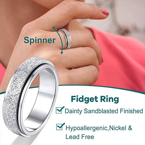 Supcare Anxiety Relieving Fidget Ring Custom Engraved Name Ring Personalized Finger Jewelry with Any Text You Want — view 3