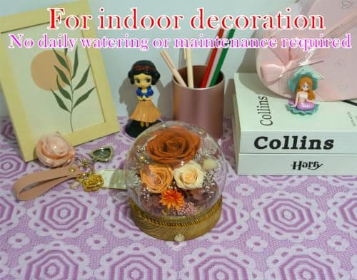 Valley of Rain & Forest Long-Lasting Real Flowers, Unique Floral Gift for You to Send Love for All Occasions, for Indoor Decoration (Orange & Brown Rose Arrangement Fall-themed) — view 5