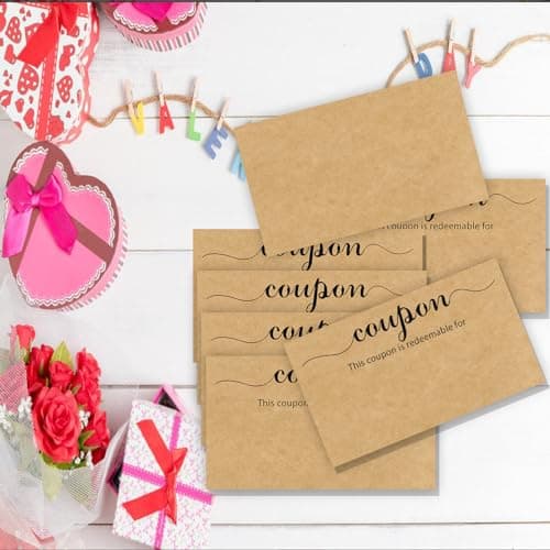 MOKTREGD 200 Pack Blank Coupon Cards Kraft, 3.5"x2" Gift Cards, Little Make Your Gift Certificate, Vouchers for Present, Holiday, Valentines Simple Redeemable For Design, Lots of Space to Write — view 5