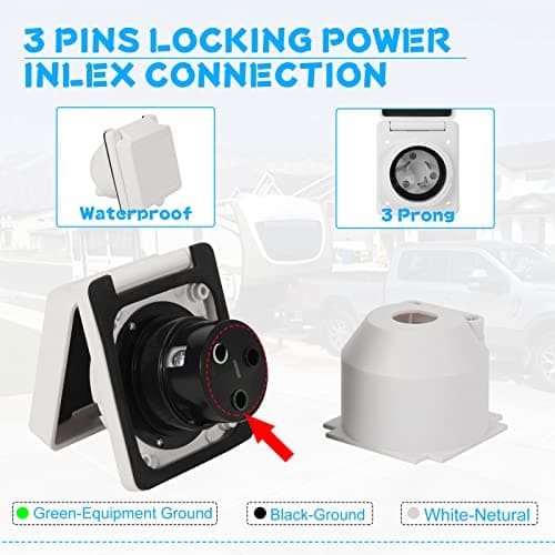 TIPHOPE 30 Amp RV Power Inlet Kit,30 Amp Shore Power Inlet Receptacle,ETL Listed 125V NEMA L5-30R Female Twist Locking Connector with Weatherproof Cover Boot Kit for RV Trailer Camper — view 3