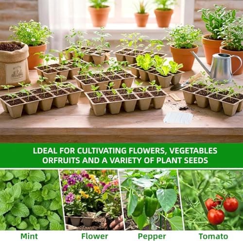 400 Cells Seed Starter Tray 40 Pack, Peat Pot Organic Biodegradable Seedling Pots Germination Trays with 100 Plant Labels for Vegetable Flower, Herbs, Indoor Outdoor Garden — view 5