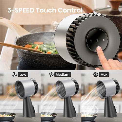 Portable Range Hood, Desktop Portable Kitchen Exhaust Fan, Detachable Aluminum Grease Filter, Large Oil Collection Cup, Low Noise, 3 Speed Portable Exhaust Fan for Cooking, Indoor Hot Pot, and BBQ — view 2