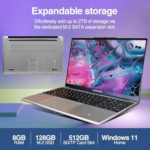 Lapbook 15.6" Full HD Windows 11 Laptop (2026) - Built in USA, 15th Gen CPU, 8GB RAM, Expandable M.2 Storage up to 2TB, WiFi 5, Privacy Webcam — view 2