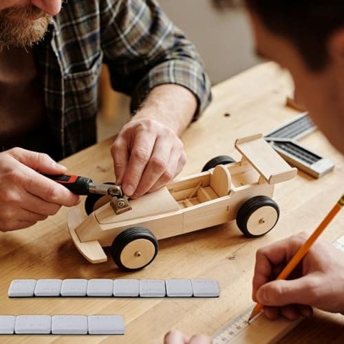 7oz Weights Kit for Pinewood Derby Cars, 13pcs No-Drill Adhesive Pine Wood Car Weights with 3oz Flexible Strip & 1/4oz 1/2oz Blocks Accessorie for Race Car Wheels Axles COG Speed Adjustment (Gray) — view 5