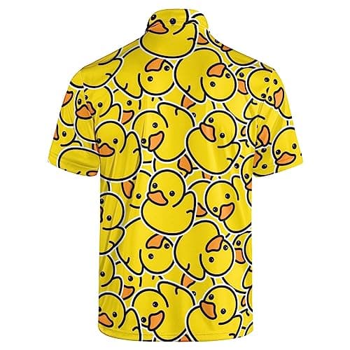 Mens 80s Golf Shirt Dry Fit Performance Short Sleeve Print Shirts Funny 90s Golf Shirts for Men, Yellow Duck, Large — view 2