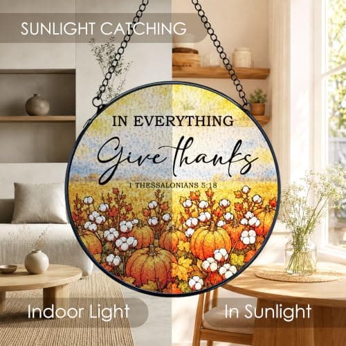 Fewgb Fall Christian Pumpkin Stained Glass Window Hanging Suncatcher 8x8 — view 5