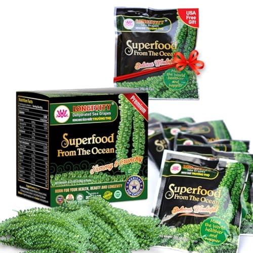 Sea Grapes - Umibudo Green Caviar - Dehydrated, Marinated in Saltwater by LONGEVITY | Enhance Health, Boosting Immune System, Valued Natural Gift from Sea (Original, 6 Packs)