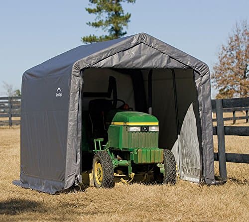 ShelterLogic 10' x 10' Shed-in-a-Box All Season Outdoor Storage Shed with Waterproof Cover and Heavy Duty Reusable Auger Anchors, Grey — view 2