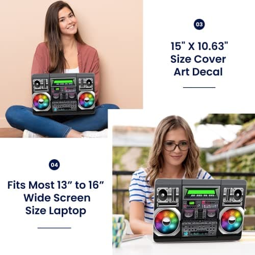 LSS Laptop 15 15.6 Skin Cover with Colorful Boon Box Music Pattern for HP Dell Lenovo Apple Asus Acer Compaq - Fits 13.3" 14" 15.6" 16" (2 Wrist Pads Free) — view 2