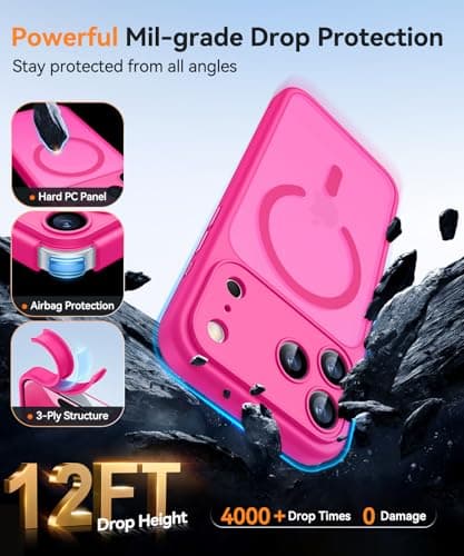 CANSHN Magnetic Compatible with iPhone 17 Pro Max Case, Upgraded [Full Camera Protection] [Compatible with Magsafe] [Translucent Matte] Shockproof Protective Phone Cover 6.9 Inch - Hot Pink — view 6