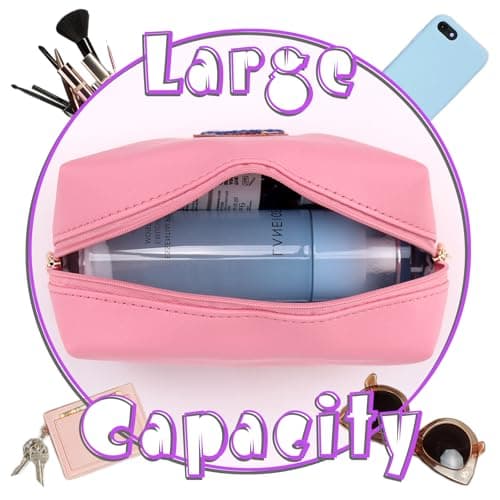 Hbhhpov Small Personalized Initial Letter Makeup Bag,Cute Waterproof PU Leather Chenille Letter Cosmetic Bag Travel Makeup Bag,Preppy Makeup Pouch Toiletry Zipper Pouch Organizer for Women and Girls — view 2