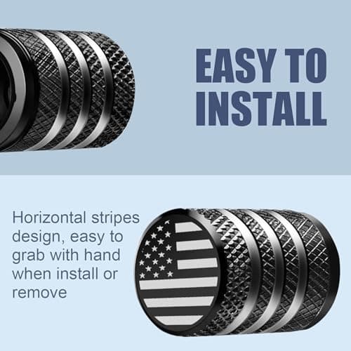 Tire Valve Stem Cap Cover - (5 Pack) Tire Air Cap Metal with Plastic Liner Corrosion Resistant Leak-Proof American Flag for Car Truck Motorcycle Bike Black — view 3