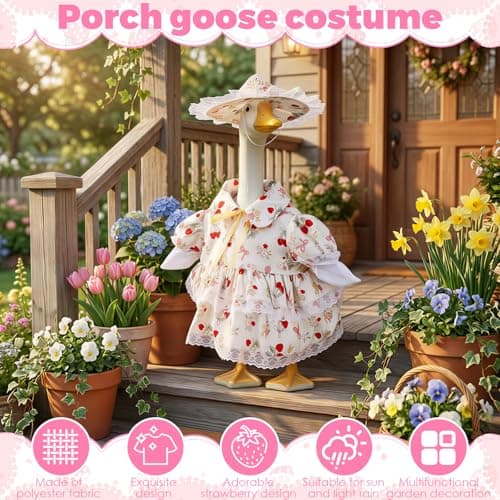 2 Pack Porch Goose Outfit Set, 2 Dresses + 2 Hats, Weather-Resistant Polyester, Fits 23 Inch Garden Goose Statues, for Outdoor Patio Lawn Decor (Option 02) — view 2
