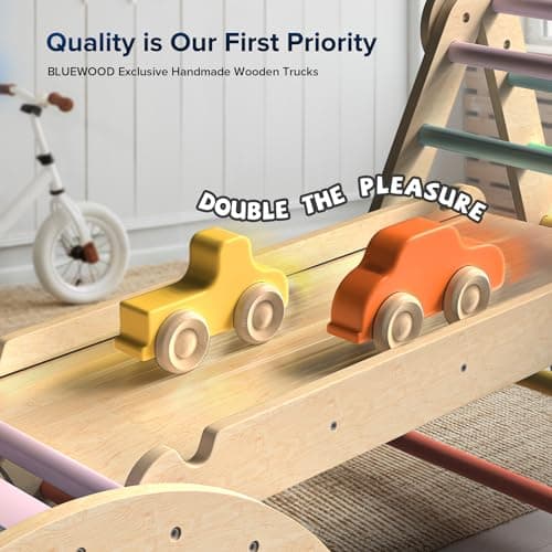 BlueWood Pikler Triangle Set with Safe Handle, Foldable 7-in-1 Montessori Toddler Climbing Toys Indoor, Wooden Pickler Climbing Set, Baby Jungle Gym & Playground, Climbing Toys for 1-3 Year, Rainbow — view 2