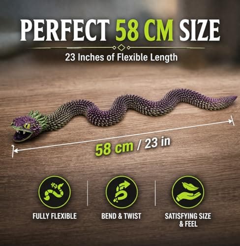 Articulated Crystal Snake – 3D Printed Flexible Snake Figurine, 58 cm (23 in) Poseable Serpent with Movable Mouth, Realistic Eyes, Fantasy Desk Decor (Ages 14+), (Purple Green) — view 2