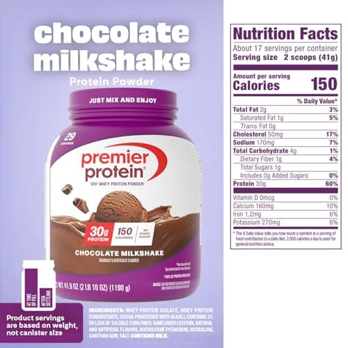 Premier Protein Powder, Chocolate Milkshake, 30g Protein, No Added Sugar, 100% Whey Protein, Keto Friendly, Soy & Gluten Free, 24.5 oz (17 Servings) — view 6