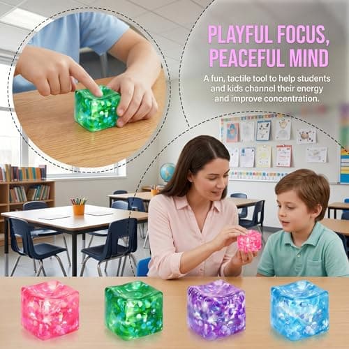 4 Pack Glitter Ice Cube Squishy, Slow Rising Stress Relief Toys, Square Stree Balls Fidget Toys for Adults Boys Girls, Squeeze Ball Sensory Toys for Kids with Autism, Party Favors Gifts — view 3