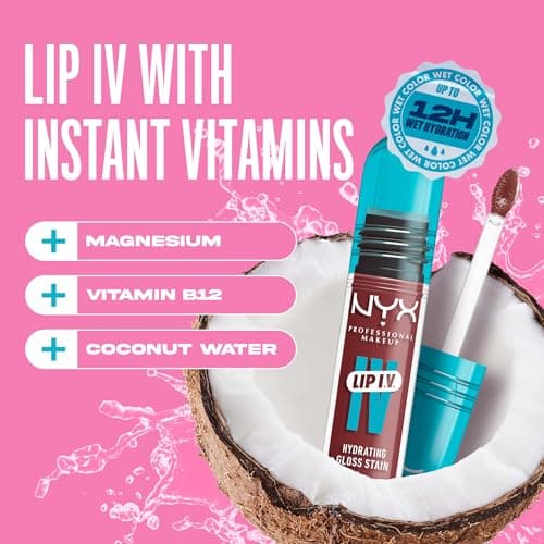 NYX Professional Makeup Lip IV Hydrating Gloss Stain, Lip Gloss, Infused with VITAMINS & COCONUT WATER, Up to 12HR Hydration, High Pigment, Wet Shine Finish, Shade: Mocha Me Wet — view 4