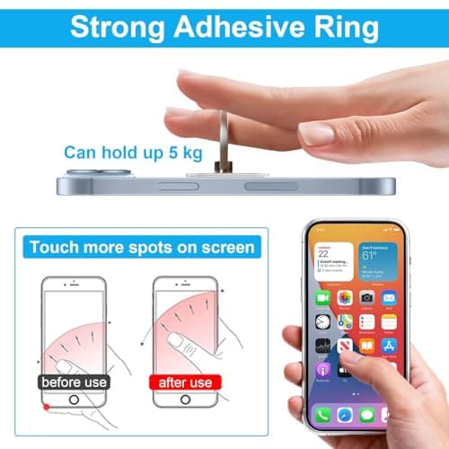 VOVIGGOL Transparent Phone Ring Holder Stand 2 Pcs, 360° Rotation Cell Phone Ring Holder Mobile Finger Kickstand Hand Phone Grip for iPhone, Clear Phone Ring for Phone Case (Round) — view 3